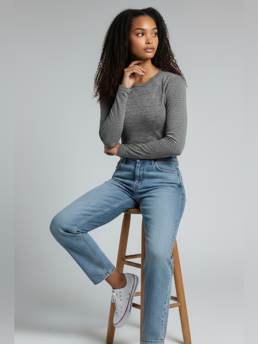 Madewell Heathered Gray Long-Sleeve Ribbed Bodysuit